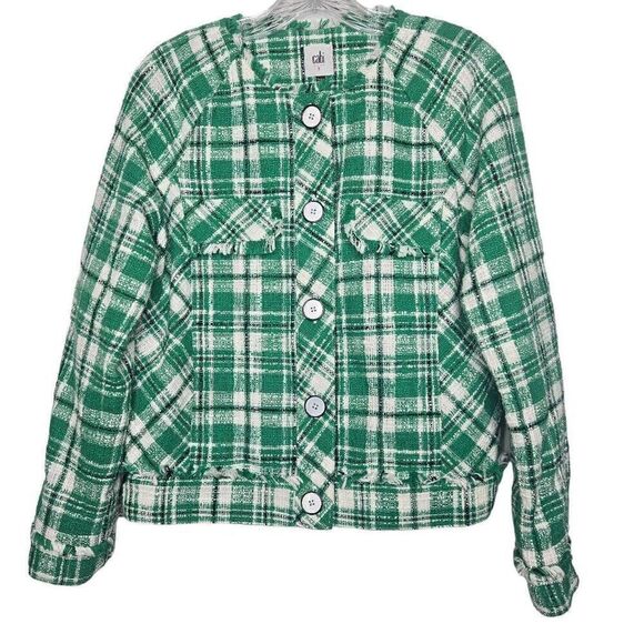 Cabi Sophia Green Plaid Tweed Button Up Library Jacket Size Small - Picture 3 of 10